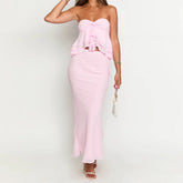Pink Ruffle Tube Top And Maxi Skirt Set
