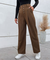 Solid Button Front Casual Pants