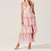 Floral Print Multi-Layered Tiered Ruffles Maxi Dress