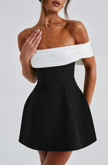 Black Off-shoulder Large Back Bow Mini Dress