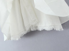 White Bow Deep V Neck Short Sleeve Mini Dress