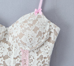 White Lace Bustier Top with Lace-Up Front