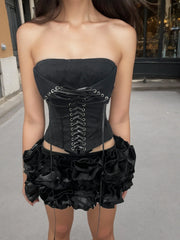 Black Corset Top & Ruffle Mini Skirt Set