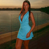 Crystal Beading Halter Mini Dress