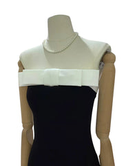 Black White Bow Strap Tube Solid Midi Dress