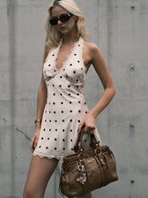 White Satin Polka Dot Lace Trim Mini Dress