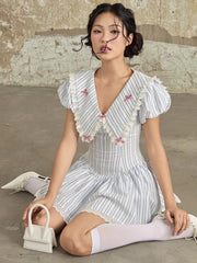 Blue Stripe Collar Mini Dress