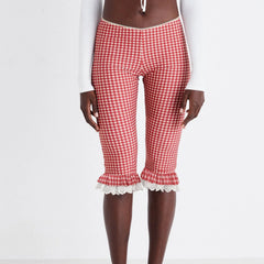 Plaid Lace Trim Capri Leggings