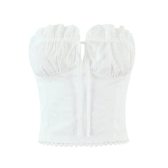 White Ruched Tie Up Crop Top