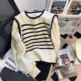 Black & White Striped Knit Patchwork Sleeve Pullover
