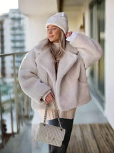 Beige Collar Pocket Faux Fur Coat