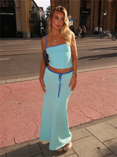 Blue Two Tone Cami Top And Maxi Skirt Set