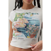 Italy Coast Graphic White Ribbed Top