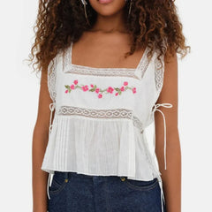 Lace Trim Tie Side Tank Top