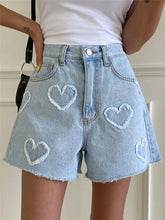Heart Denim Crop Shorts - Casual High Waist