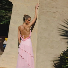Pink Frill Layered Strap Maxi Dress