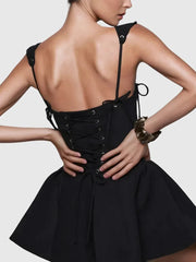 Solid Tie Up Strap Mini Dress