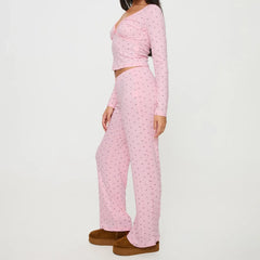 Floral Long Sleeve Tee And Pants Lounge Set