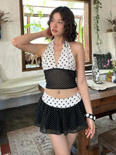 Polka Dot Patchwork Halter Crop Top And Mini Skirt Set