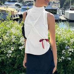 Halter Pinched Ruched Open Back Top