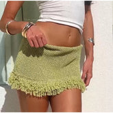 Knitted Tassels Patchwork Mini Skirt