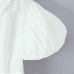 White Peter Pan Collar Short Puff Sleeve Shirt