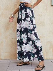 Floral Print Elastic Waist Belted Pants