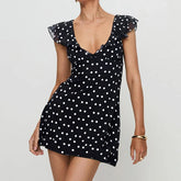 Black Polka Dot Frill Mini Dress
