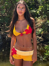 Yellow Crochet Bikini And Shorts Set