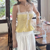 Spliced Lace Slash Ruched Top