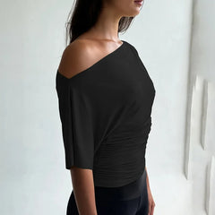 Asymmetrical One Shoulder Short Sleeve Top