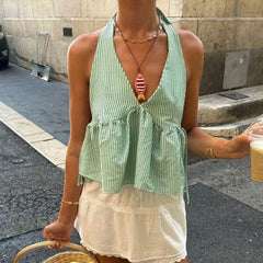 Green Plaid Babydoll Tank Top