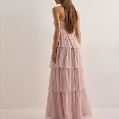 Strapless Tiered Hem Tube Tie Up Maxi Dress