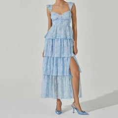 Floral Print Multi-Layered Tiered Ruffles Maxi Dress