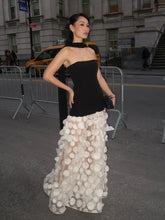 Black Strapless Dot Mesh Long Dress �A-Line Empire Waist