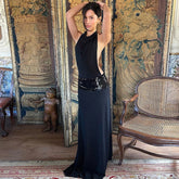 Black Halter Backless Sequin Patchwork Maxi Dress