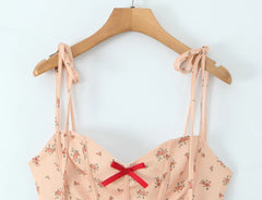 Orange Floral Print Bow Tie Up Mini Dress