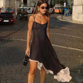 Ruffle Asymmetric Strappy Midi Dress