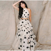 Sleeveless Polka Dot Crop Top And Multi-Layer Ruffles Skirt Set