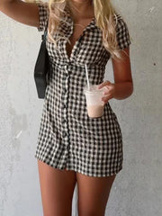 Plaid Collar Buttoned Mini Dress
