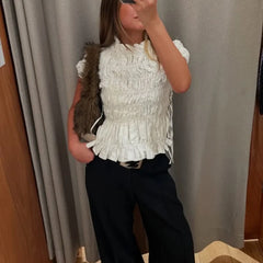 Ruched Short Sleeve Tie Up Top