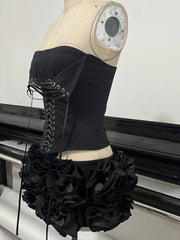 Black Corset Top & Ruffle Mini Skirt Set