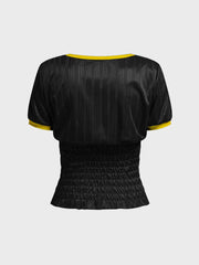 Black Jamaica Letter Flag Graphic Ruched T-shirt - Vintage Knit