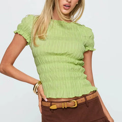 Smocked Short Sleeve Top - V-Neck Casual Tee