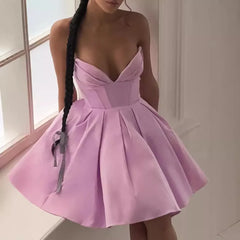 Purple Deep Neck Tube A-line Flare Mini Dress