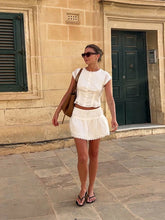 White Short Sleeve Top And Mini Skirt Set