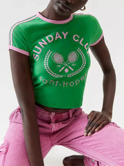 Sunday Club Two Tone Graphic Crop Top - Casual Regular Fit