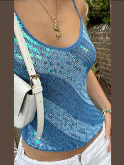 Blue Sequins Knitted Tank Top