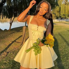 Square Neck Strap Mini Dress