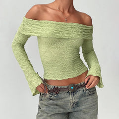 Off Shoulder Long Sleeve Textured Top